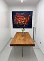Wooden table, decorative painting, wooden floor, modern design