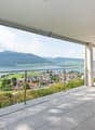 glass railing, tiled floor, mountain view, lake view, city view