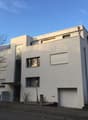 modern white house, flat roof, 2 garages, glass windows, large entrance