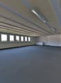 Large open office space with high ceilings, multiple windows, and a carpeted floor. The room appears to be empty and ready for use.