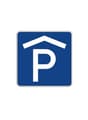 Blue sign with a white house and a white letter P