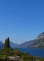 Exterior view of a lake, mountains, sky and greenery