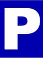 Blue sign with a white letter P