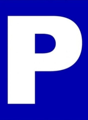 Blue sign with white letter P
