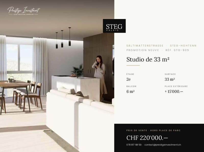 STEG Studio neuf 33 m² avec balcon, 2e étage, CHF 220'000.-- (1)
