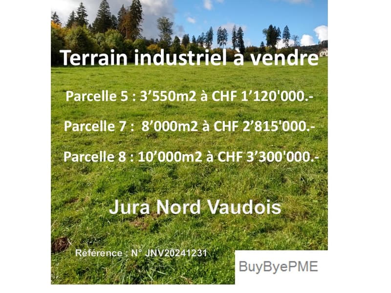 Industrial land in Jura Nord Vaudois, available in three parcels of 3'550m², 8'000m² and 10'000m²