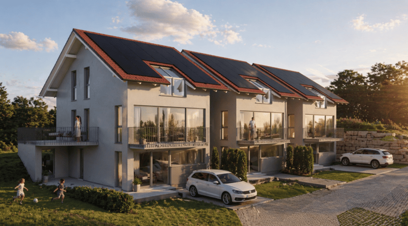 Neubau von drei modernen Upside Down Einfamilienhäuser in der Seelandgemeinde Jens (2)