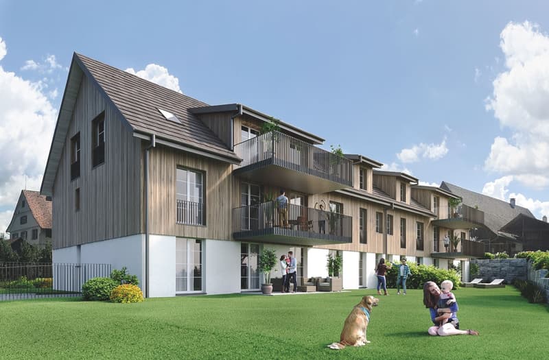 Moderne 3.5 Zimmer-Wohnung mit grossem Sitzplatz und Blick ins Grüne (1)