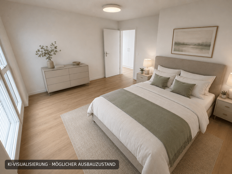 Schlafzimmer mit Ausgang zu eigener Terrasse - virtuell möbliert