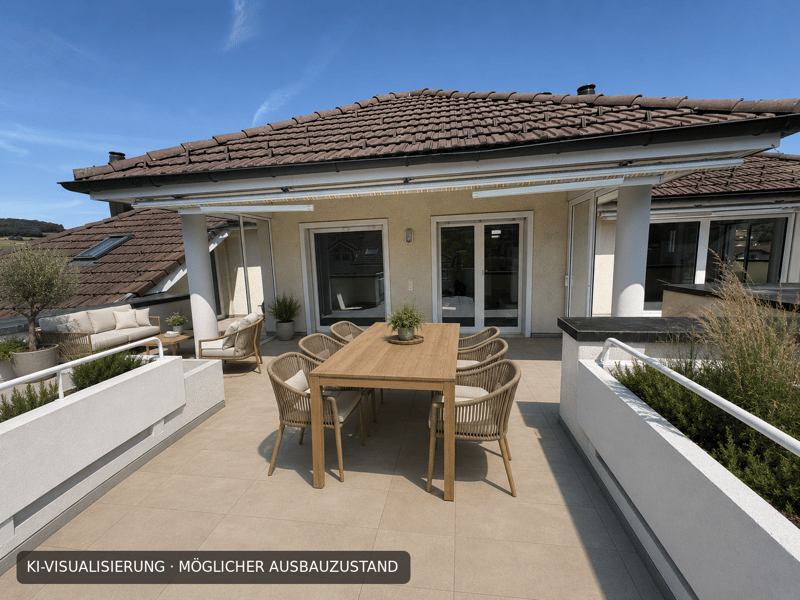 Grosszügige Terrasse - virtuell möbliert