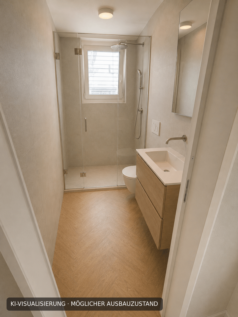 Badezimmer mit Dusche und Tageslicht - virtuell möbliert