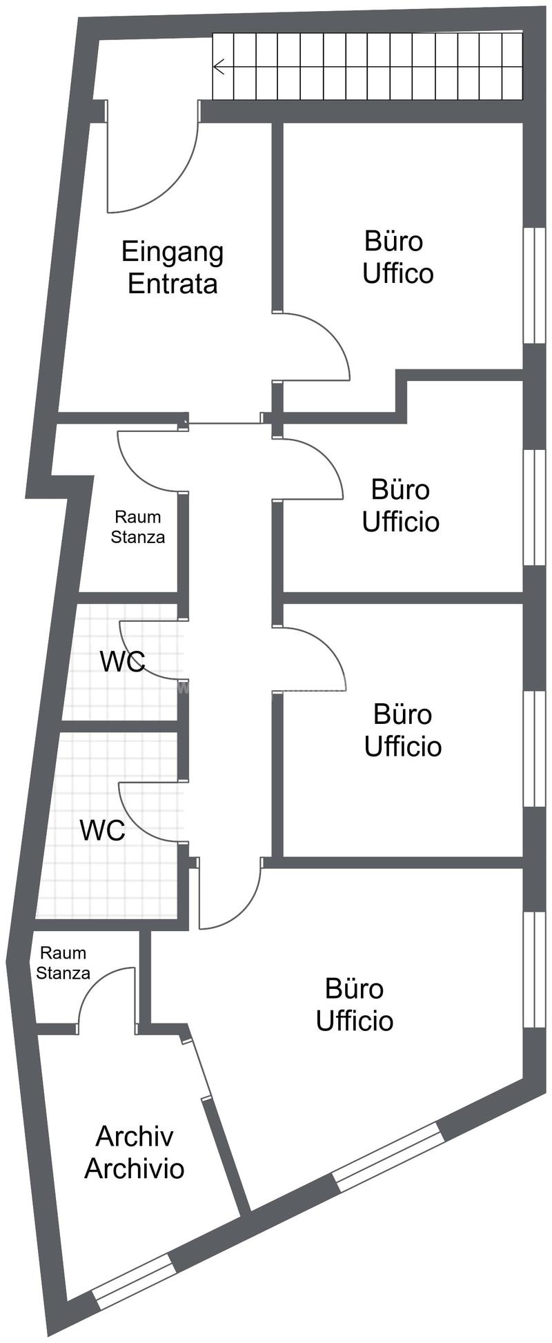 Büro mit mehreren Räumlichkeiten im 1. Stock zu vermieten (4)