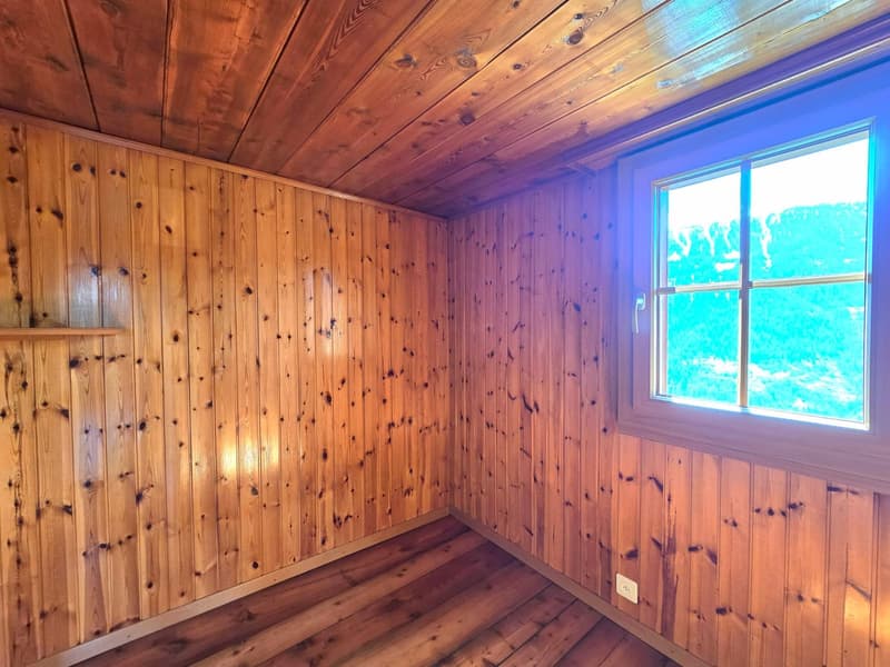 wooden walls, wooden floor, window with view