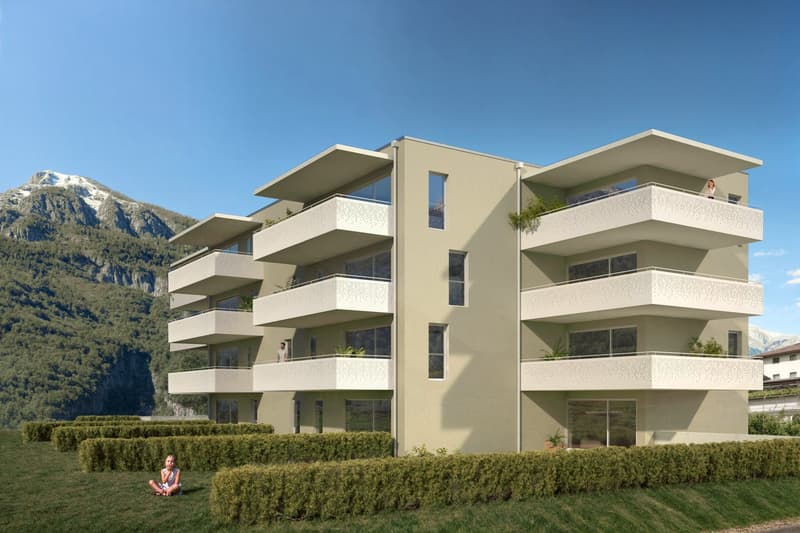 Appartamento nuovo di 3.5 locali con balcone e vista sulle montagne a Saxon (1)