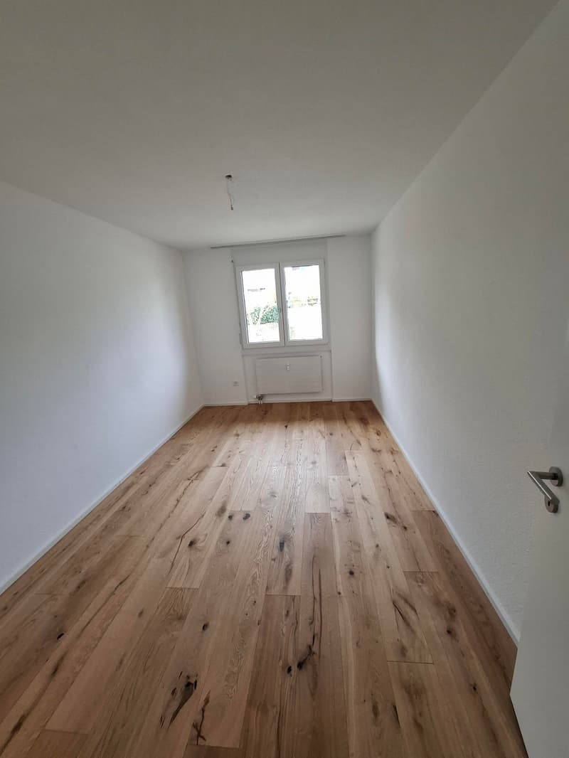 empty room, wooden floor, white walls, window, radiator