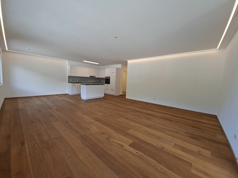Offenes Wohnzimmer mit Küche und Essbereich