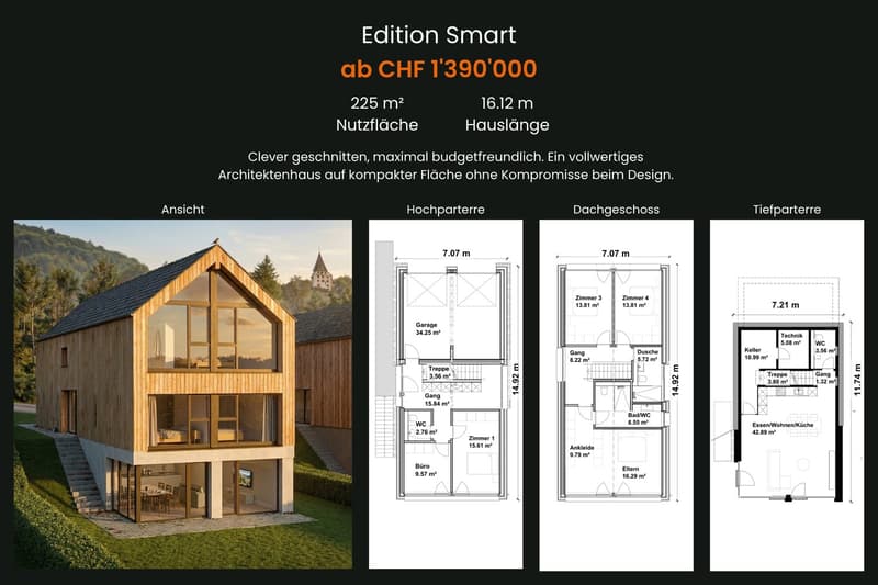 Floor plan of a house with a garage, living room, kitchen, 3 bedrooms, 2 bathrooms, and a utility room.
