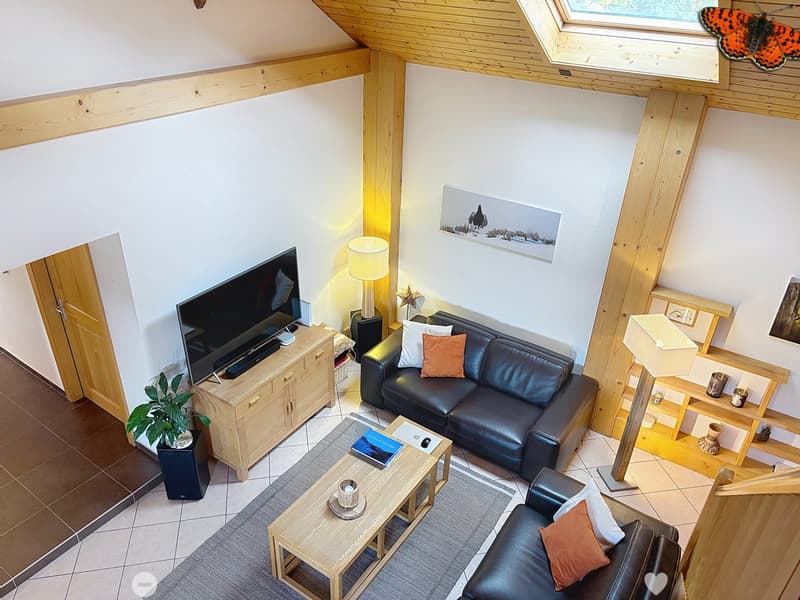 Vue depuis la mezzanine sur le salon du 4.5 pces