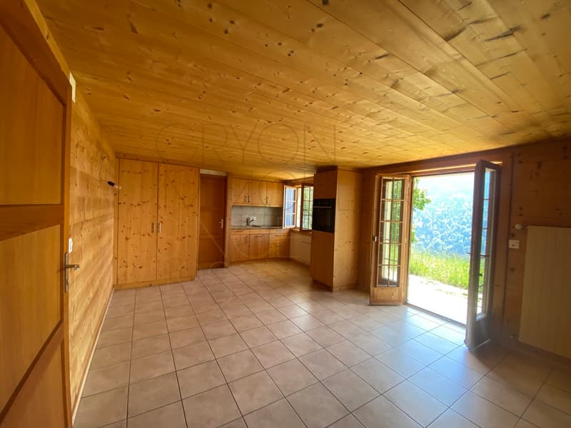 For rent for a year in Les Posses sur Bex, nice 2-room apartment on the ground floor (1)