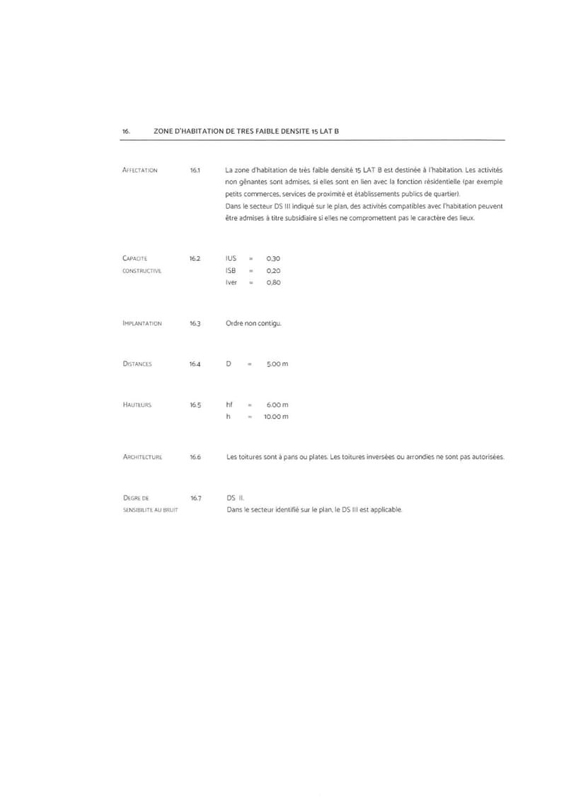 Détail zone d'habitation de très faible densité 15 LAT B