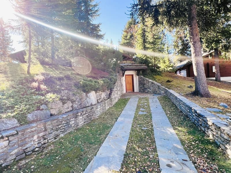 Stone walls, walkway, greenery, sunny day