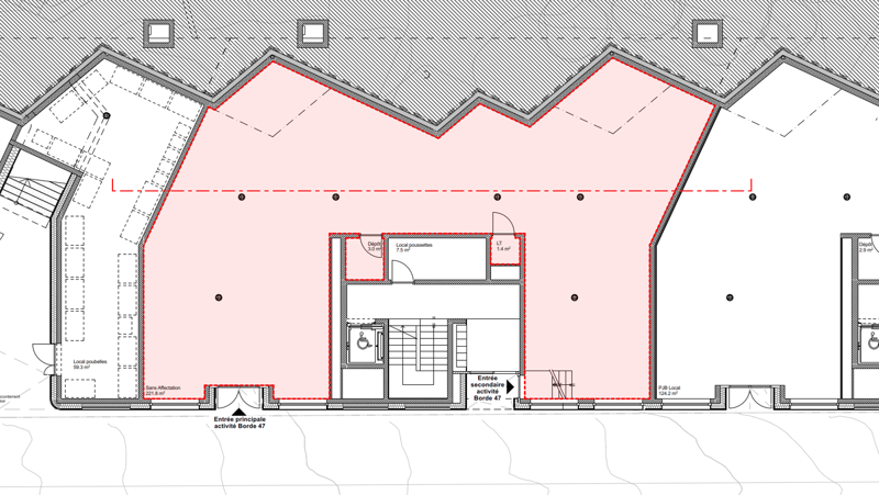 main entrance, secondary entrance, stairwell, storage, accessibility access