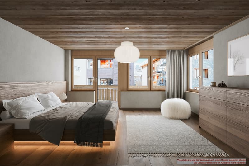 Visualisierung Schlafzimmer - Visualisierung wie der Wohnung nach einem Umbau aussehen Könnte. Die Umbauarbeiten sind im Kaufpreis nicht enthalten.