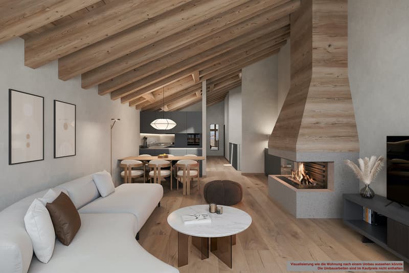 Visualisierung Wohnzimmer | Visualisierung wie der Wohnung nach einem Umbau aussehen Könnte. Die Umbauarbeiten sind im Kaufpreis nicht enthalten.