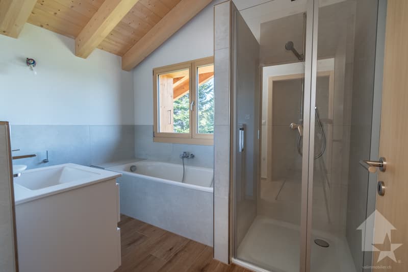 Salle d'eau avec douche et bain
