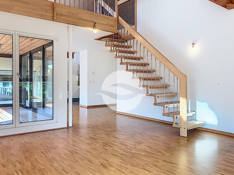 Séjour avec accès balcon et mezzanine