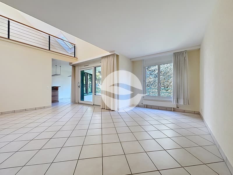 Spacieux séjour / salle à manger avec cheminée et accès au balcon