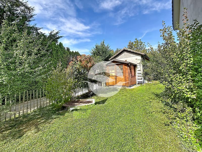 Zone latérale du jardin avec cabanon