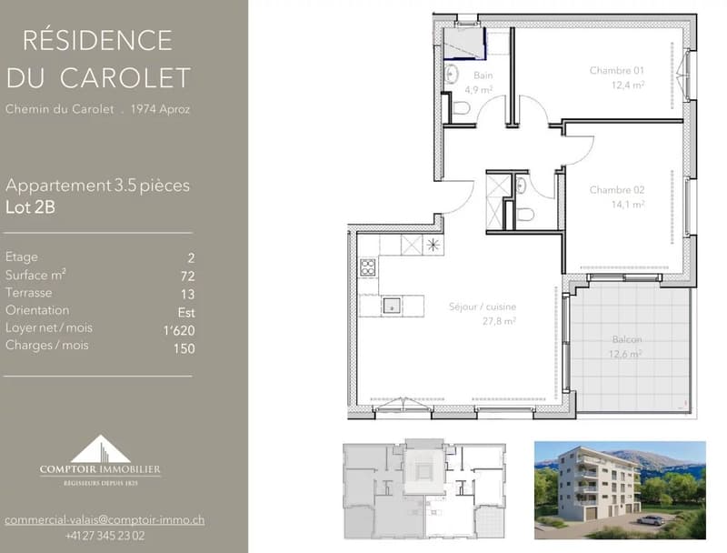 Dernier 3.5 pièces (lot 2B) avec terrasse de 13 m² dans petit immeuble neuf à Aproz (6)