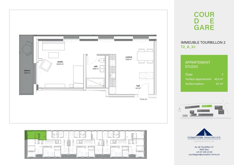 Studio mit Balkon zur Miete in Sion - Cour de Gare (3)