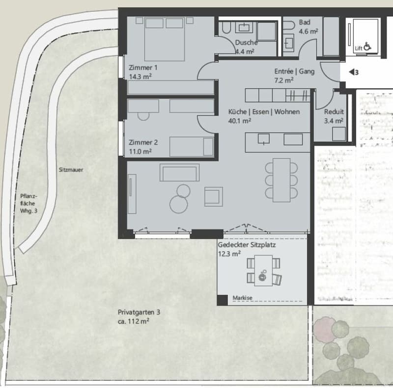 3.5-Zimmer-Gartenwohnung - UNTERDORF MÖNTHAL - Zeitgemässe Architektur mitten im Grünen (4)