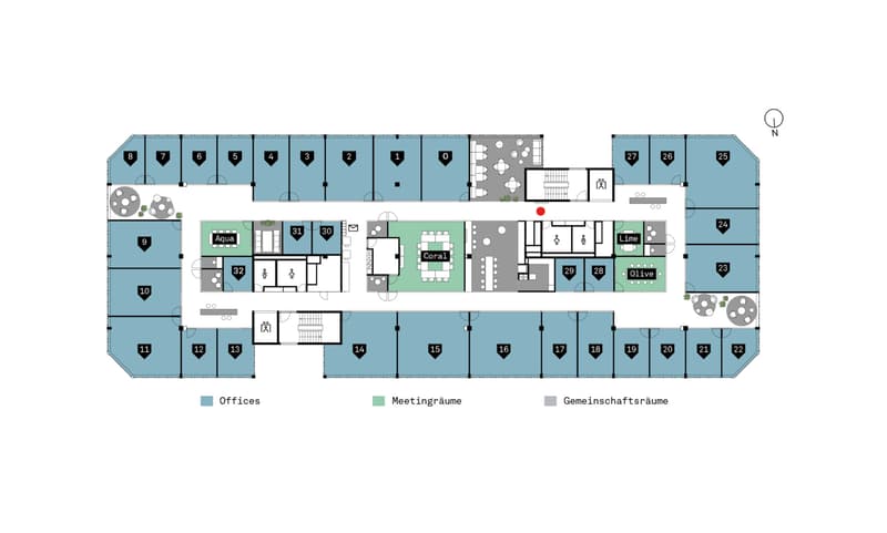 Übersichtslegende - 33 Offices / 4 Meetingräume / ästhetische Gemeinschaftsräume