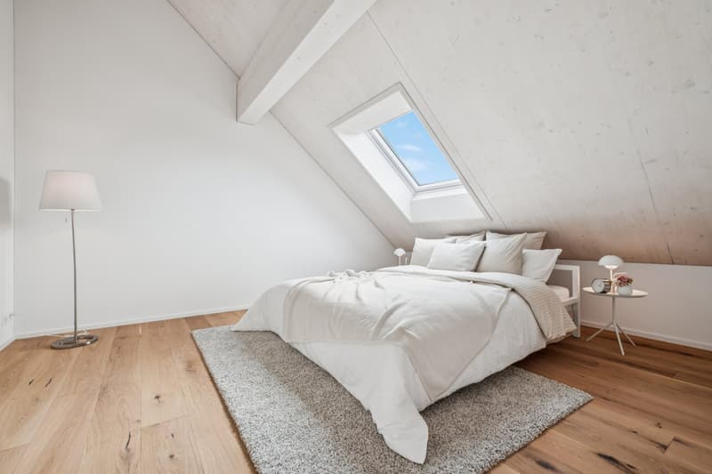 Das Schlafzimmer bietet eine gemütliche Atmosphäre und lädt zum Träumen unter dem Sternenhimmel ein (Haus 2b).