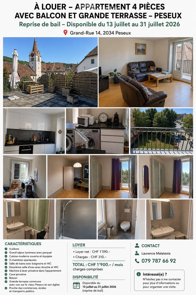 Appartement 4 pièces avec balcon et grande terrasse Peseux (1)