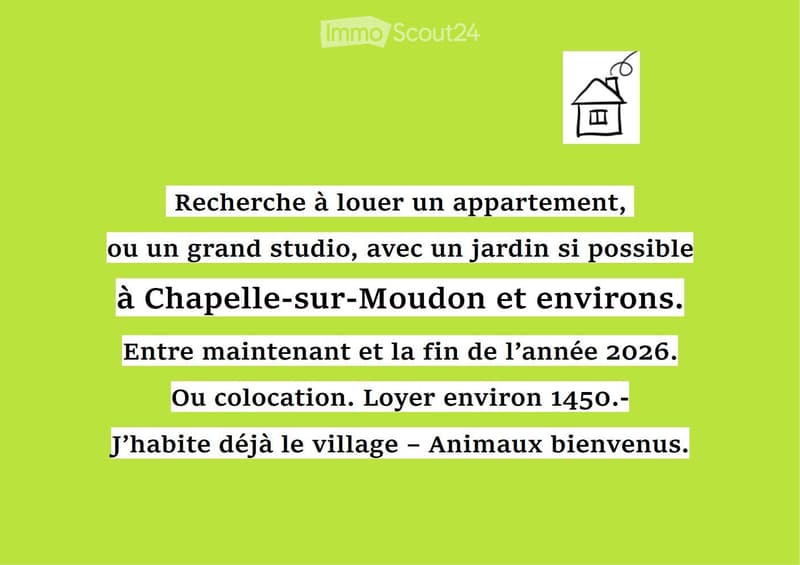 Recherche à Louer appartement à Chapelle-sur-Moudon, environ (1)