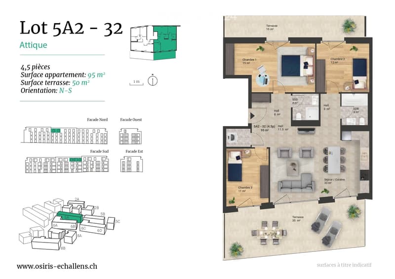 Dachgeschoss mit 4,5 Zimmern und 50 m² Terrasse Echallens (5)