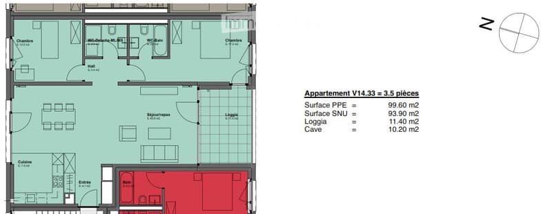 3.5 pcs ensoleillé avec loggia libre dès le 1er novembre (1)