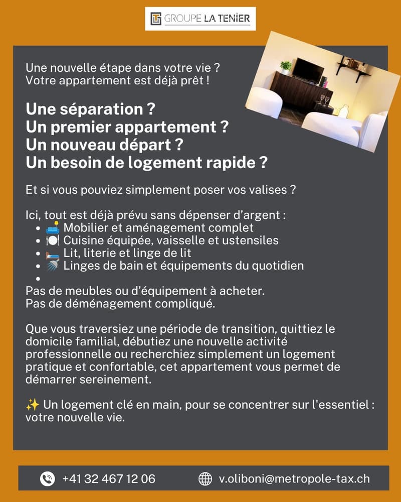 Exceptionnel, 2 pièces meublées avec du mobilier neuf! (2)