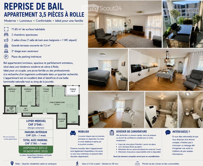 Reprise de bail Appartement moderne de 3,5 pièces à Rolle (1)
