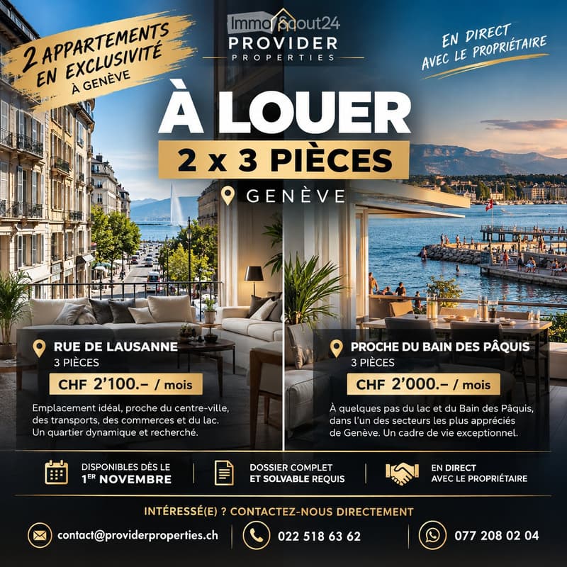 À LOUER APPARTEMENTS DE 3 PIÈCES À GENÈVE (1)
