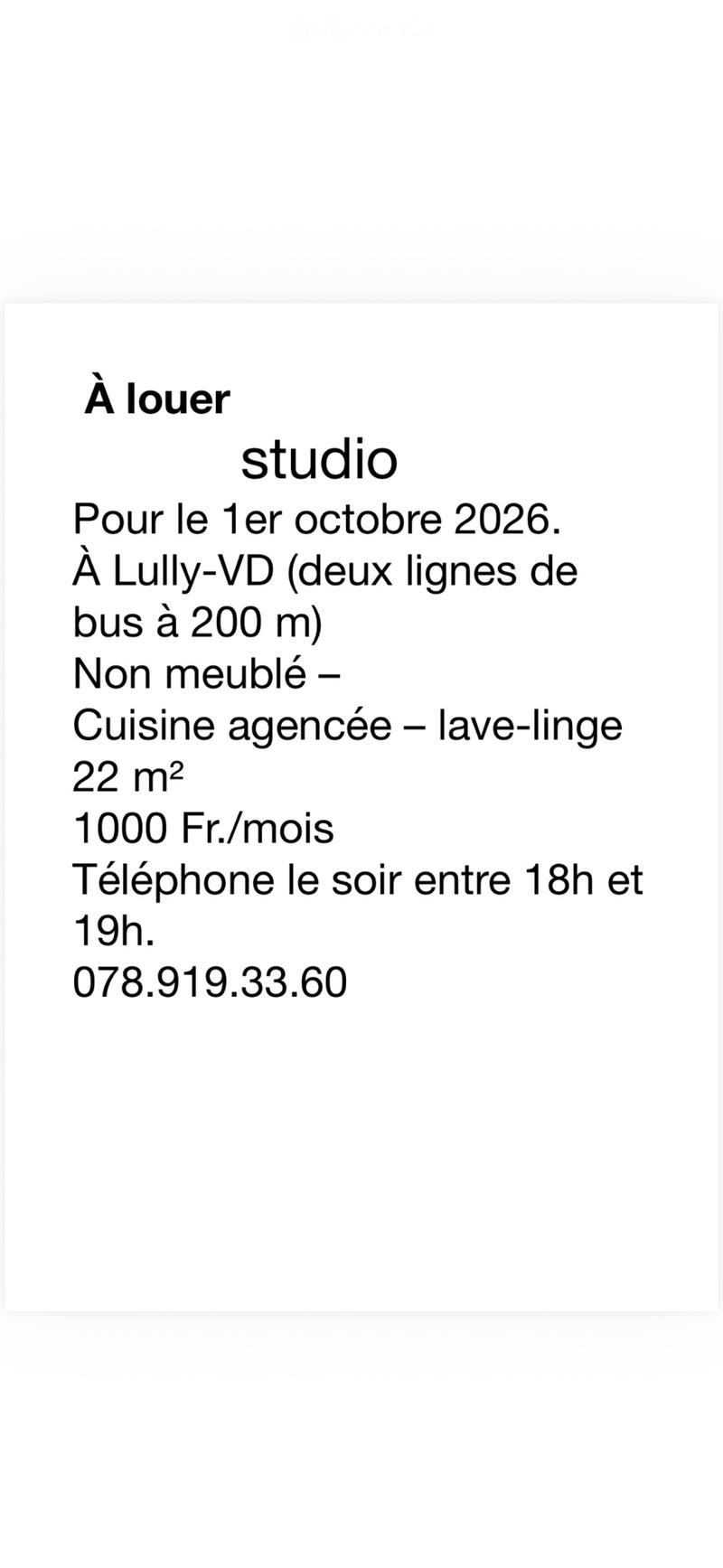 Studio à louer à Lully-VD (1)