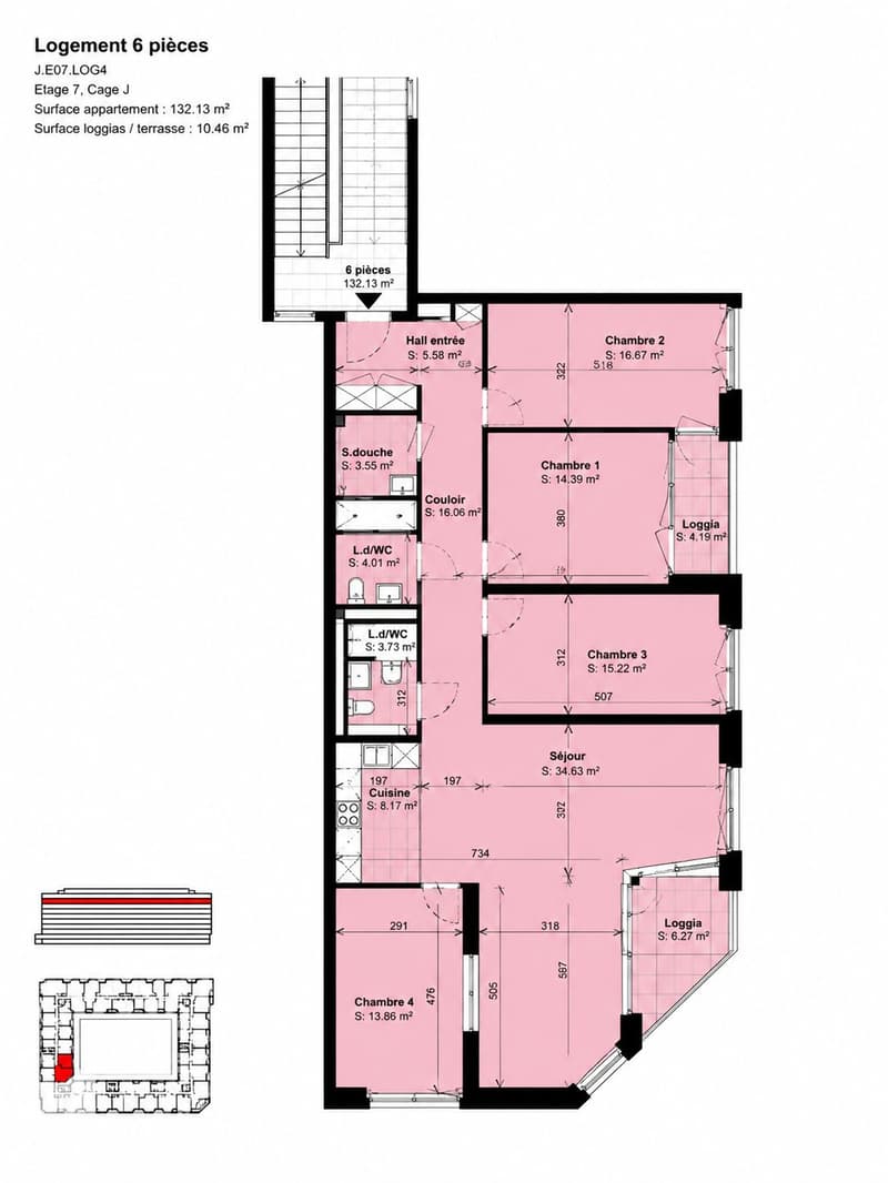 6 pièces 132 m2, 7e étage, 4 chambres, 2 balcons, vue Salève (13)