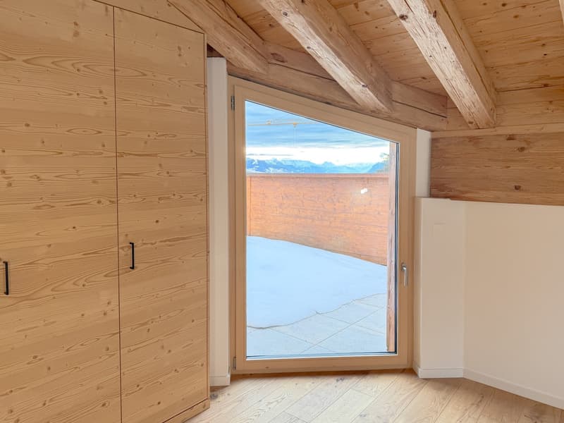 wooden wall closet, wooden floors, glass door, balcony