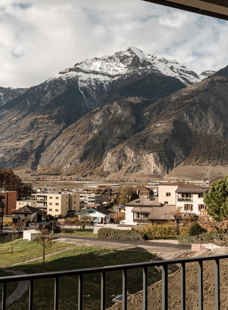 Mountains, town, houses, road, greenery