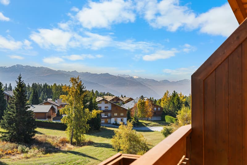 vue sur les montagnes depuis la terrasse d'une maison / a view of the mountains from the deck of a home