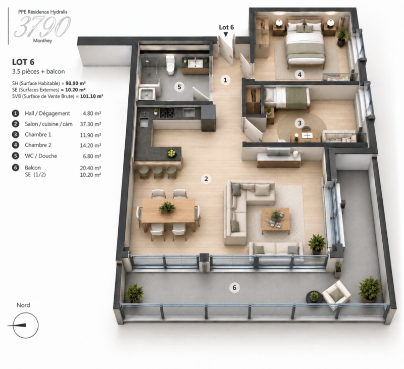 PPE Hydralis lot 4 appartement 3,5 pièces au 1er étage (11)